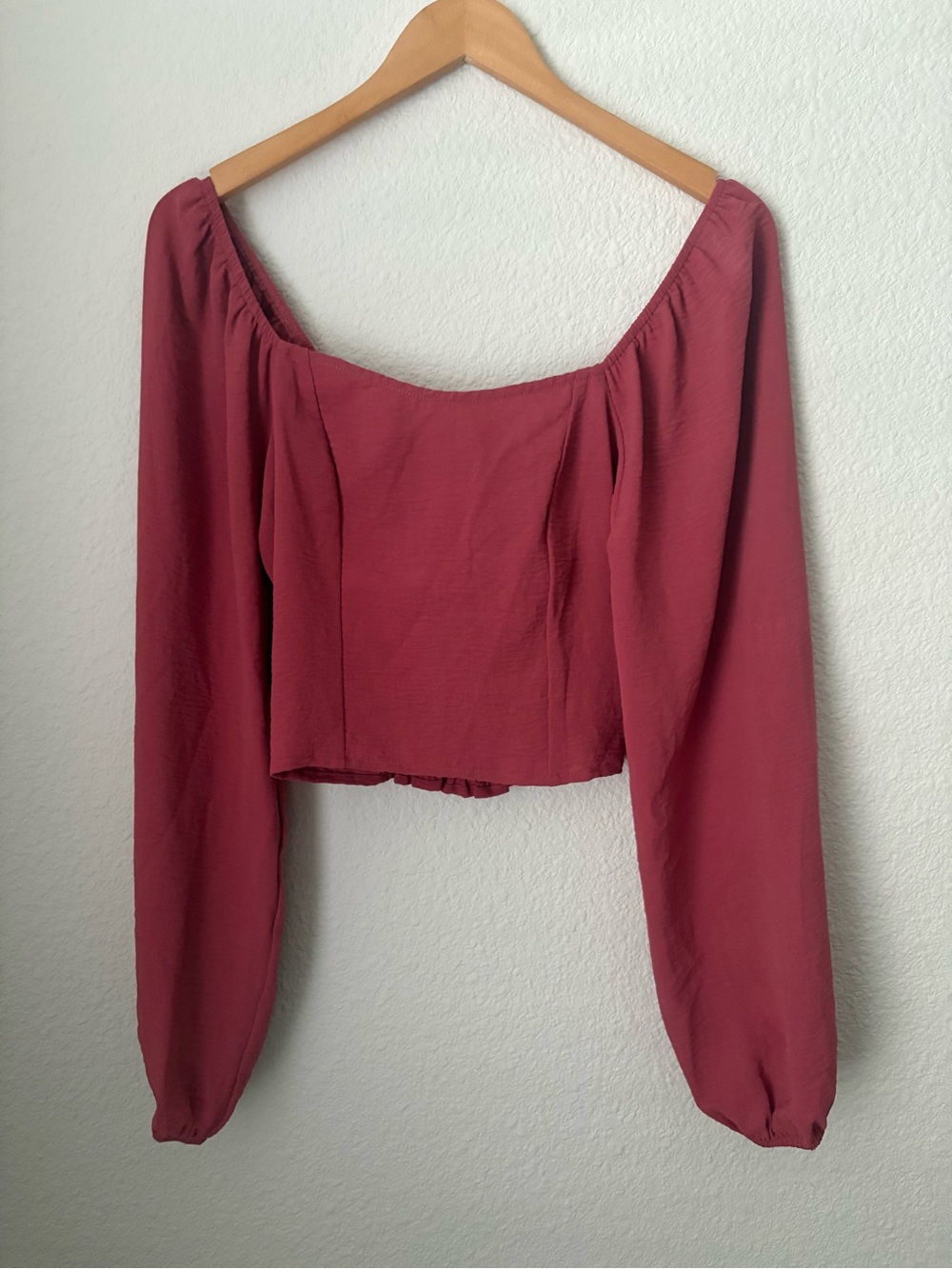 Altar’d State Dusty Rose Smocked Tie Front Crop Top Long Balloon Sleeve Small